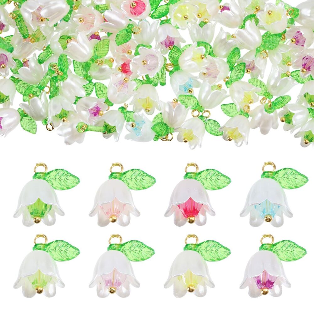 6413 240 Pcs 8 Colors Acrylic Tulip Flower Charms Acrylic Flower Pendants